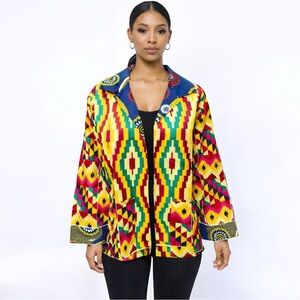 Women’s African Print Cotton Blazers Jacket with Pockets | Free Size & Plus Size